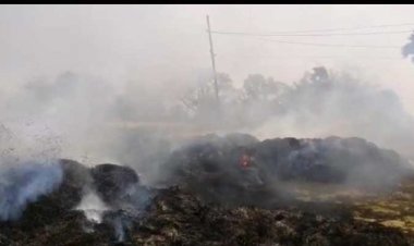 आग लगने से खलिहान में रखा 500 बोझा गेंहू जलकर राख