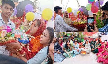 चैती छठ पूजा के तीसरे दिन डूबते सूर्य को व्रती ने दी अर्घ्य