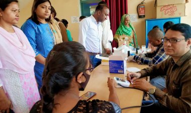 जीबीएम कॉलेज के एनएसएस स्वास्थ्य शिविर में व्याख्यान -सह-निःशुल्क रक्त समूह, रक्त चाप तथा हीमोग्लोबिन जाँच