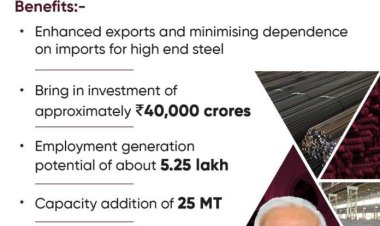 अगले पाँच वर्षों में विशेष इस्पात (स्पेशियलटी स्टील) के लिए उत्पादन हेतु ₹6,322 करोड़ की प्रोत्साहन राशि मंज़ूर