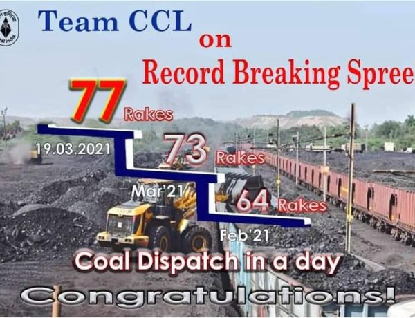 सीसीएल ने रचा इतिहास, एक दिन में 77 रैक कोल डिस्पैच कर बनाया नया कीर्तिमान
