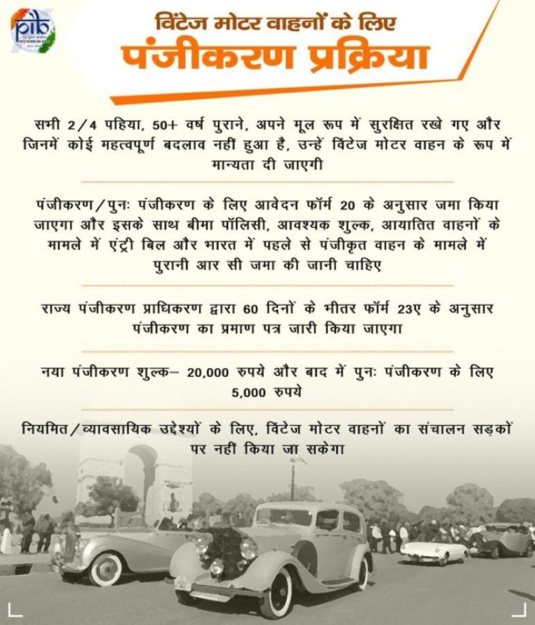 विंटेज मोटर वाहनों की पंजीकरण प्रक्रिया को औपचारिक रूप दिया गया