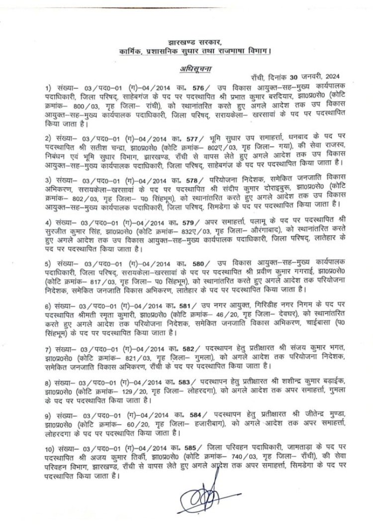 राज्य के कई प्रशासनिक अधिकारियों का तबादला, देखें पूरी लिस्ट