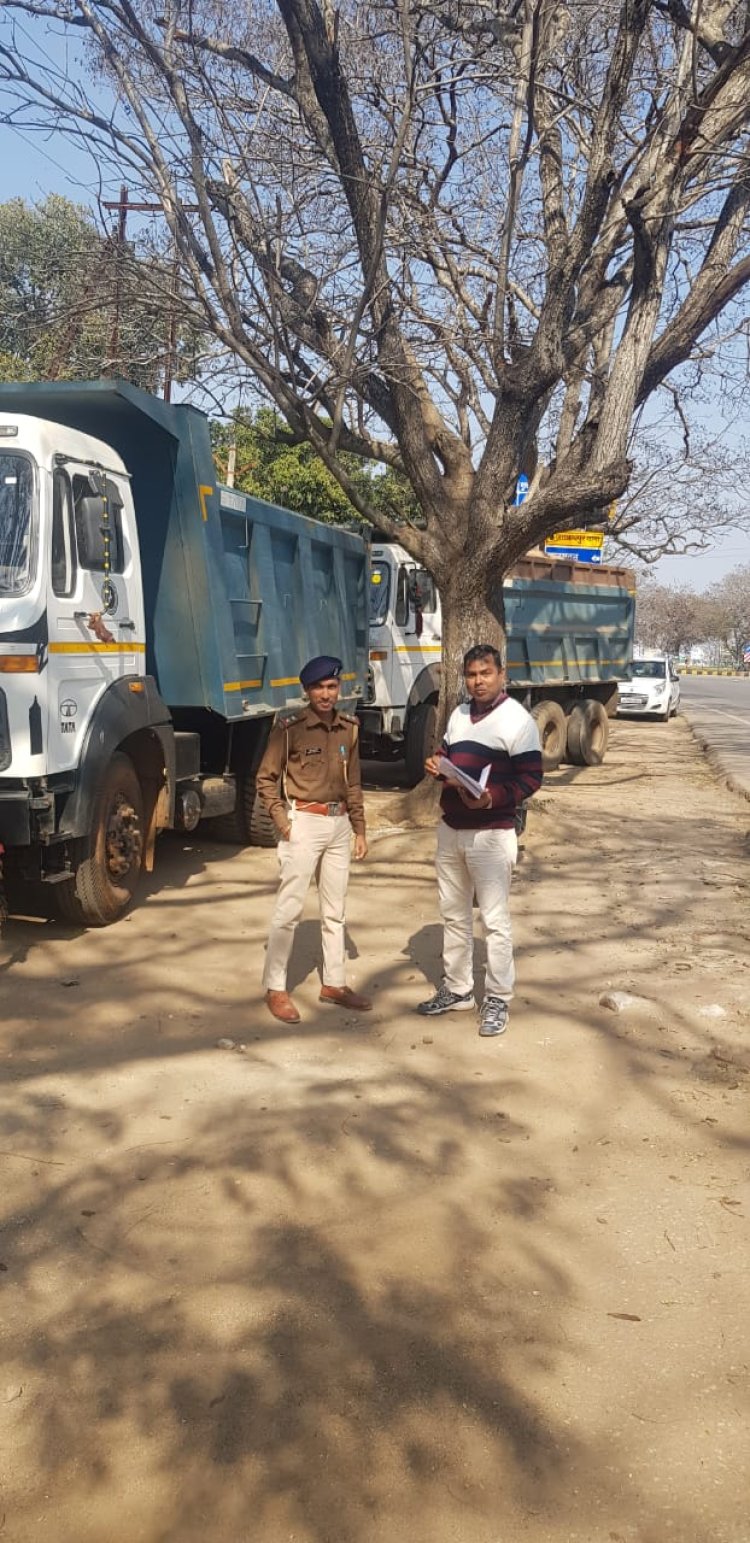 रांची : खनन विभाग की कार्यवाई में अवैध बालू लदा 11 वाहन जब्त ।