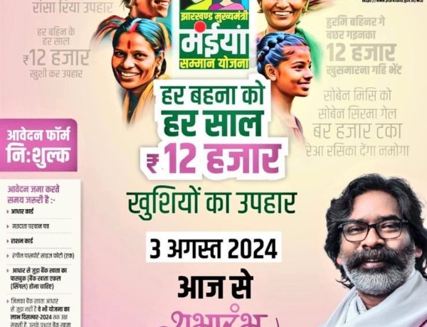 मुख्यमंत्री मंईयां सम्मान योजना : प्रदेश की 50 लाख महिलाओं को मिलेगा लाभ