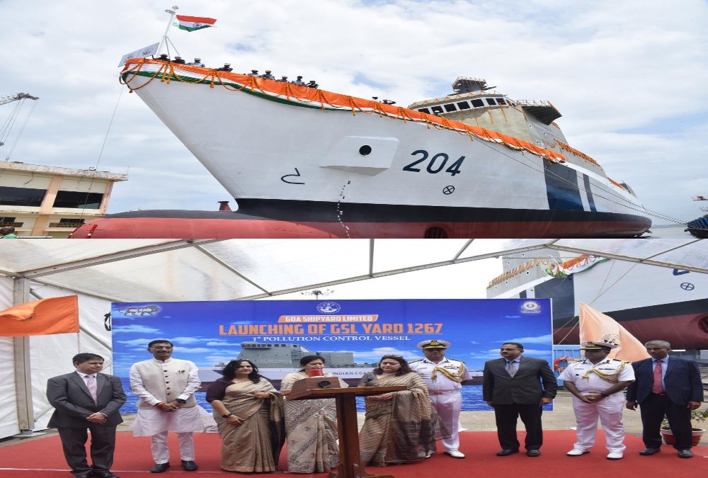 गोवा शिपयार्ड में निर्मित प्रदूषण नियंत्रण पोर्ट का  जलावतरण समारोह