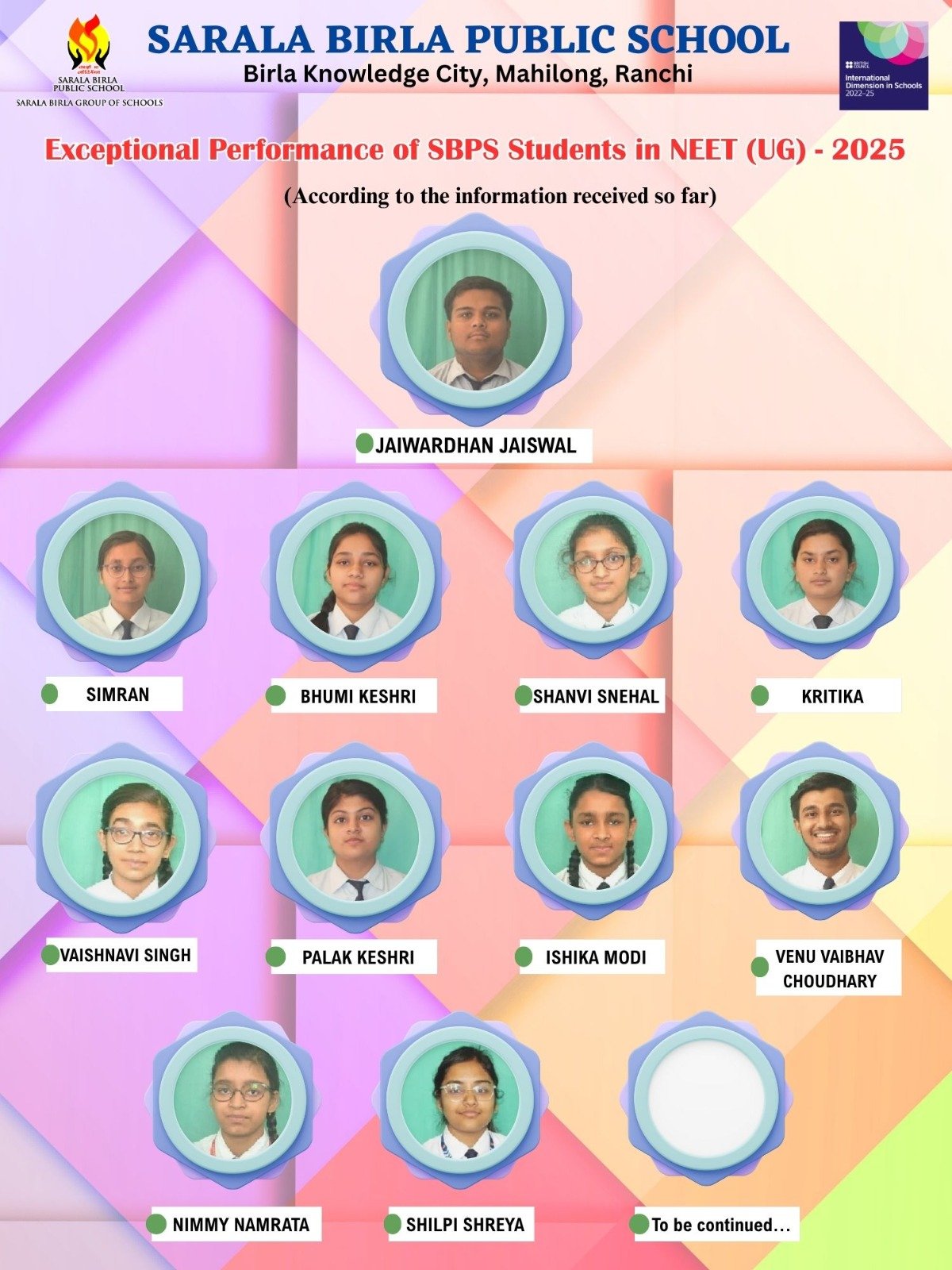 सरला बिरला के छात्रों ने नीट (यूजी).2025 में सफलता प्राप्त की