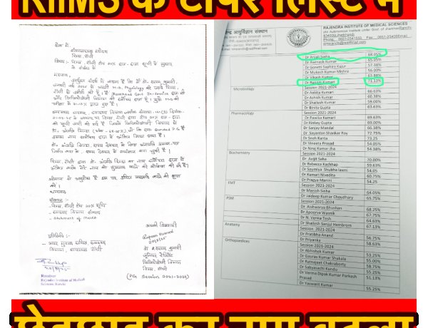 भ्रष्टाचार - RIMS PG टॉपरों की लिस्ट में छेड़ - छाड़ कर दलालों द्वारा AIIMS देवघर में सीट दिलवाया गया